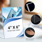 6 Pack Slanted Back Acrylic Sign Holders 4x6 for Business & Store, Tabletop Vertical Sign Holder with Anti-Slip Pads Clear Display Stand, for Menus Flyers Documents Office Restaurants Party Decoration