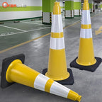 Fluorescent Orange/Green PVC Traffic Cones, Heavy Black Base Parking Lot Cone Structurally Stable Weatherproof Road Construction Safety Cones (4, Yellow, 28" Large)