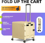 Folding Utility Cart with Wheels: Collapsible Rolling Carte for Teachers Handcart Shopping Trolley Portable Tool Box, All-Terrain Office Cart with Lid Basket Handle & Durable Frame