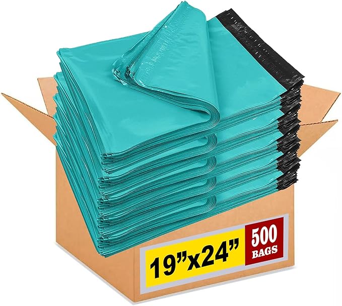 iMBAPrice 19x24 Inch Teal Poly Mailers #7, 500-Pack – Large Self-Seal Shipping Envelopes, Waterproof Mailing Bags for Clothing, Bedding & E-Commerce Packaging