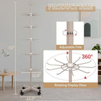 Retail Display Stand Store Display Rack 5 Tier Metal Spinning Display Stand Rack with Wheels Keychain Jewelry Stocking Hat Display Stand with Hooks for Malls, Showroom, Retail Store (Grey)