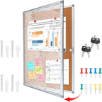Enclosed Cork Bulletin Board Tamper-Proof Dispaly Case, Aluminium Frame, All-Weather Cork Noticeboard, Outdoor Enclosed Cork Board for School, Office, Restaurant, Hospital (36 X 24 Inches)