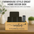 Bamboo Wood Phone Box – Unplug from Phones, Tablets, and Electronics for Study, Meetings, and Family Time, Phone Holder Organizer with Charging Holes, Farmhouse Style, Holds Up to 18 Phones-Wood