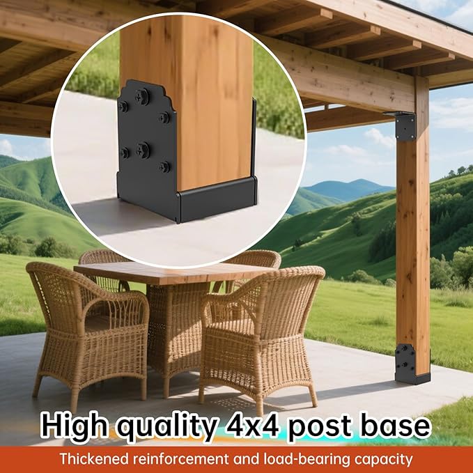 4X4 Post Base for Concrete, Heavy-Duty Post Deck Base Anchor for 3.5x3.5 Wood, Capacity: 10,000 Lbs , Post Base Holder for Deck Gazebo Pergola Porch，Includes Fastener & Screw (2 Pack)