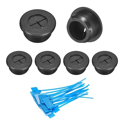 uxcell 6Pcs Cable Cord Grommet, 13/16"(20mm) Rubber Desk Grommets Wire Pass Through Hole Cover with Marked Cable Ties for Home Office Cable Wire Protection, Black