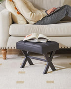 IBUYKE Small 12" H Footrest Stool, Square PU Foot Stool with Metal X-Leg, Multi-Use as Small Side Table, Step Stool for Living Room, Bedroom, Entryway, Office, Black WBD012B