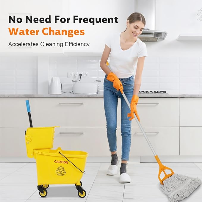 FAHKNS Commercial Mop Bucket with Wringer, 35 Quart Industrial Mop Bucket with Commercial Mop, [No Need to Change Water Frequently], Mop and Bucket Set