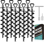 Ground Anchors Screw in, Heavy Duty Ground Trampoline Stakes High Wind Tent Stakes for Tent, Trampoline, Gazebo, Carport, Trap Anchor, Canopies, Swing Set