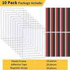 10 pack Magnetic Sign Holder 8.5 x 11 Wall Mount | Adhesive Document Frame for Posters, Menus, Notices | Rigid Plastic Sheet Protector with Strong Magnet Strips & Adhesive Tape | for Office Door, Retail Glass, Metal Surfaces