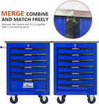 6 Drawers Tool Cart on Wheels with Stainless Steel Worktop, Heavy Duty Mobile Rolling Drawer Tool Chest with Locking Wheels & Lockable Drawers, Garage Tool Storage Cabinet (Blue, 6 Drawers)