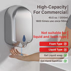 Commercial Gel Liquid Soap & Gel Hand Sanitizer Dispenser Automatic Touchless Wall Mounted for Commercial & Home Bathroom, Large Capacity 40.5 oz/1200 ml (Stainless Steel)