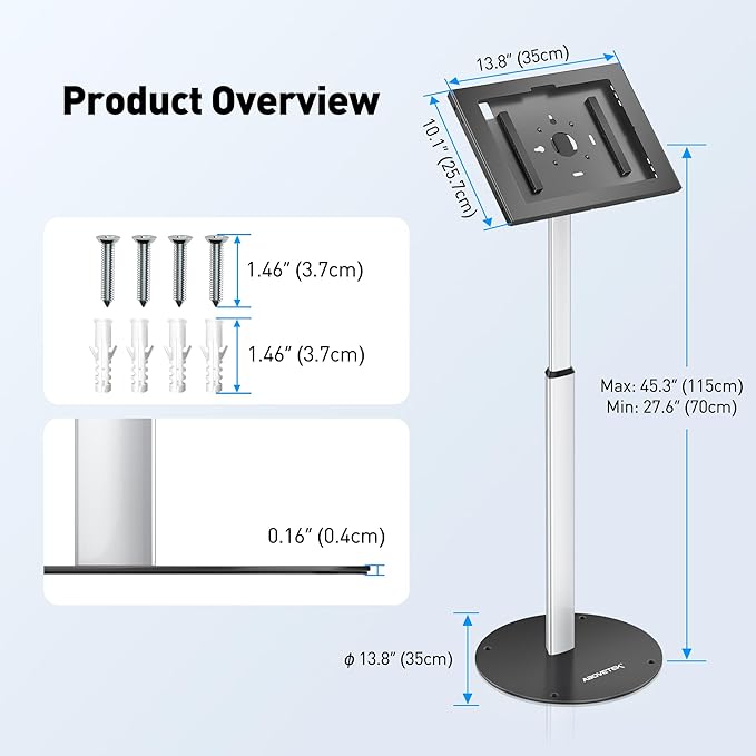 AboveTEK Anti-Theft iPad Floor Stand Kiosk, Height Adjustable Tablet Stand with Locking Enclosure, Heavy-Duty Floor Tablet Stand for 12.9–13" iPad Pro/Air & 12.4" Galaxy Tab S, Retail & POS Use