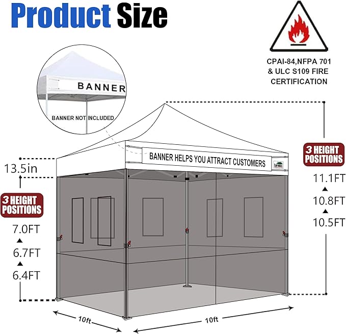 Eurmax USA 10'x10' Pop-up Canopy Tent Commercial Instant Canopies with 4 Removable Zipper End Food Service Wall kit and Roller Bag, Bonus 4 SandBags(Navy Blue)