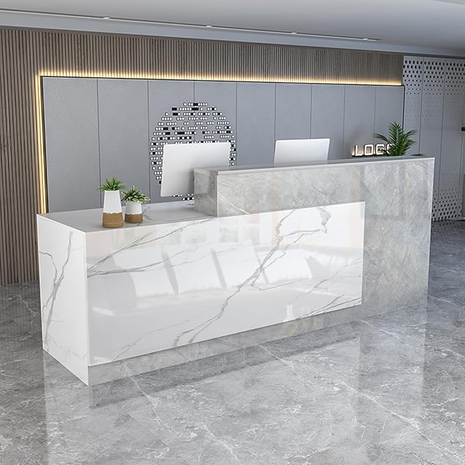 Reception Counter Desk With Lockable Drawers, Modern Retail Front Desk, Wooden Computer Table for Checkout Office, Beauty Salon, Lobby, Home Office