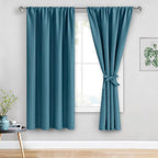 JIUZHEN Blackout Curtains for Bedroom/Living Room - Thermal Insulated Room Darkening Rod Pocket Curtains for Living Room, Set of 2 Panels with Tiebacks, 42 x 63 Inch Length, Stone Blue