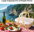 Wicker Picnic Basket with Handle and White Liner, Perfect for Couples, Families, and Friends. Hand-Woven Water Hyacinth Basket with Lining for Outdoor Dining and Home Decor