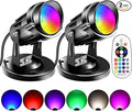 RGBW 6W Color Changing Spot Lights with Remote, 16-Color Uplighting Indoor, 120V Plug-in & 6FT Cord, Includes Floor Foot Switch & Base (2-Pack)