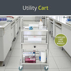 Pearington Rolling Medical and Lab Cart with 3 Shelves & Drawer, Transportable Workstation, Stainless Steel Mobile Storage Cart for Clinic, Salon, and More, 21.22'' L x 17.29'' W
