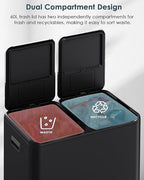 Arlopu 16Gal Dual Trash Can w/2 Built-in Box for Odor Control, Hands-Free Kitchen Garbage Bin, Recycle Waste Dustbin, Soft-Close Lid, 2 Buckets,Foot Pedal, Side Handle, Airtight,for Home (Black)