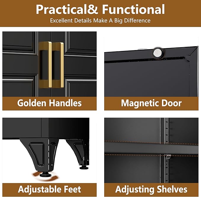 Kitchen Pantry Cabinet, 90" Tall Cabinet with Three Drawers, Metal Food Pantry Cabinet and Shelves, Freestanding Cupboards for Dining, Living Room, Black,16" D x 32" W x 90" H, Assembly Required
