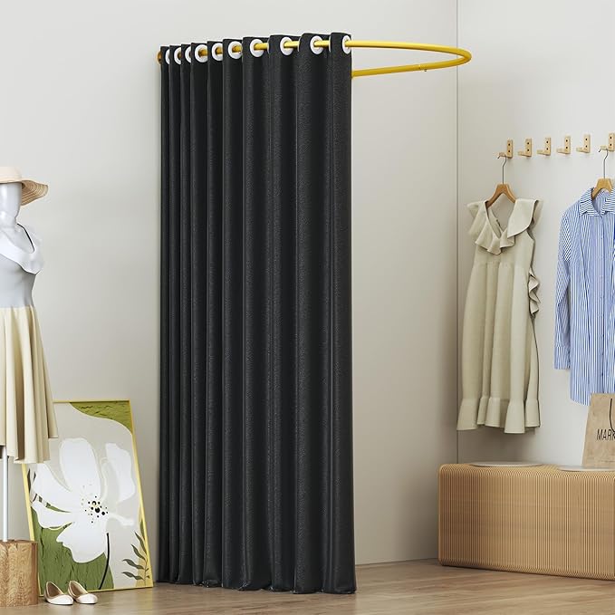 39.37 Clothing Store Fitting Room, U-Shaped Fitting Rooms with Blackout Curtain & Gold Rod, Portable Changing Room for Clothing Store, Mall, Boutique, Office
