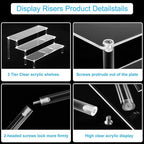 Large Acrylic Display Risers, Perfume Stand Organizer, Clear Acrylic Shelf Risers for Display Stands for Food, Tabletop Use, Amiibo Funko POP Figure, 3 Tier Clear Cupcake Stand Risers