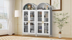 PioneerWorks 73" Arched Metal Storage Cabinet with Glass Door | 2 Adjustable Shelves | Arch-Top Storage Unit for Pantry, Living & Dining Rooms - White with Legs