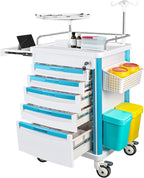 Medical Medical Rolling Crash Cart with CPR Board, IV Pole, O₂ Holder, 5 Drawers & Dividers, Mobile Emergency Cart for Hospital Clinic, 24.4" W x 18.5" D x 36.2" H (with 5 Drawers)
