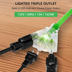 80FT Retractable Extension Cord Reel, 14 AWG/3C SJTOW Heavy Duty Power Cord with Lighted Triple Outlet, 13A Circuit Breaker, 180° Swivel Wall/Ceiling Mount Retractable Cord Reel, ETL Listed, Green