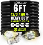 6ft Outdoor/Indoor Extension Cord 3-Outlet 12/3 Gauge Extra Heavy Duty ETL Listed, 3 Prong SJTW, Waterproof, Flexible Cold-Resistant Long Power Cord,15A 125V 1875W, Black by LifeSupplyUSA