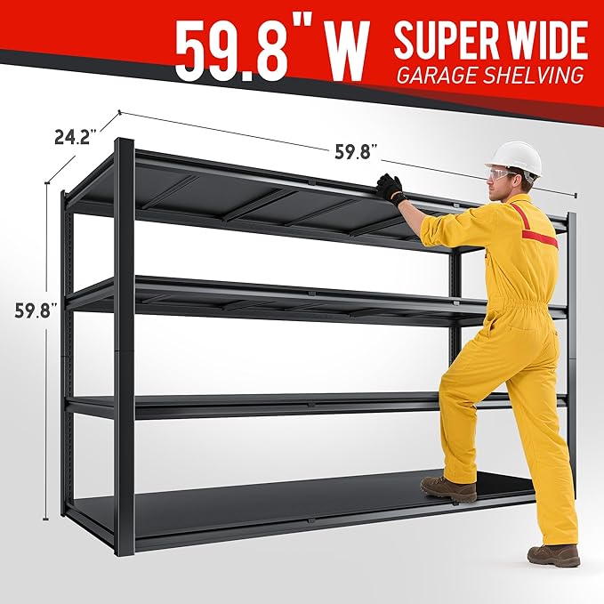 59.8" H Garage Shelving 2400LBS Metal Shelving Unit Adjustable Garage Storage Shelves 4 Tier Heavy Duty Storage Rack for Pantry Warehouse Industries 59.8" W x 59.8" H x 24.2" D, 2 Pack