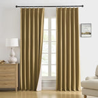 DUALIFE Gold Tan Pinch Pleated Blackout Curtains 96 Inches Long, Back Tab with Hooks, Linen Full Black Out Thermal Insulated Track Curtain for Bedroom Living Room,40 W x 96 L, 2 Panels
