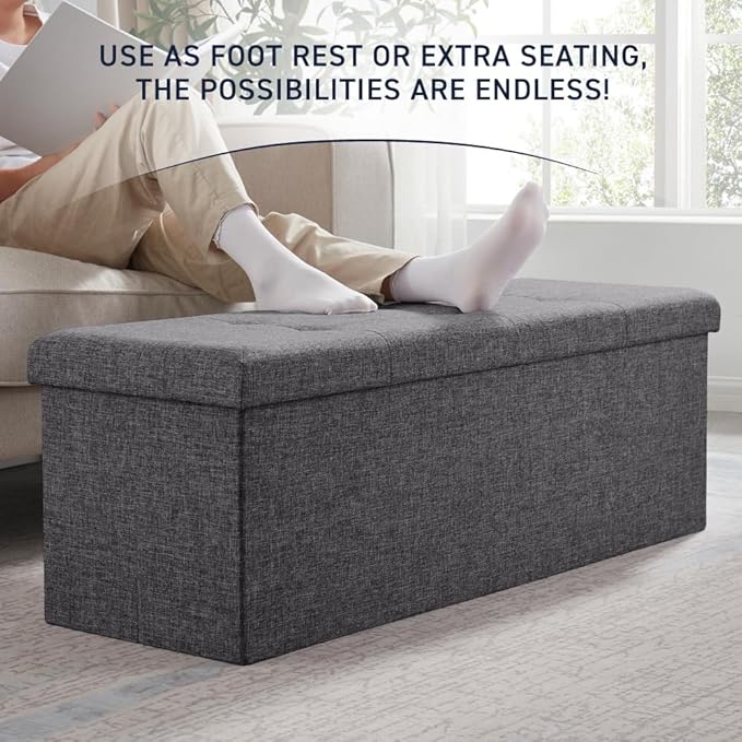 Ornavo Home 43 Inch Folding Storage Ottoman with Storage Bench, Long Large Storage Ottoman Bench, Storage Chest, Foot Rest Stool, Bedroom Bench with Storage - (Dark Gray)