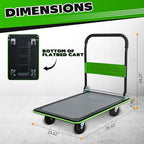 660lbs Large Size Heavy Duty Green Flatbed Cart, Folding Platform Hand Truck with 360° Swivel Silent Wheels, Steel Push Dolly for Warehouse & Moving