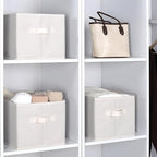 WUIKE Storage Baskets for Shelves, Fabric Storage Bins with Handles, Foldable Shelf Basket for Closet Organizers and Storage, Closet Storage Bins for Organizing, Beige, Large, 3-Pack