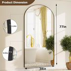 GLSLAND-77 x38 Arched Full Length Mirror - Oversize Floor Mirrors Aluminum Alloy Frame Full Body Dressing Mirror for Bedroom Living Room,Black