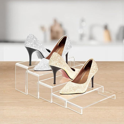 10 Pcs Large Acrylic Display Risers, 2 Sets Clear Risers Display Stands, 0.19" Thick Large Acrylic Risers for Display, Clear Rectangular Display Shelf for Showcase Cupcake Dessert Toys Perfume