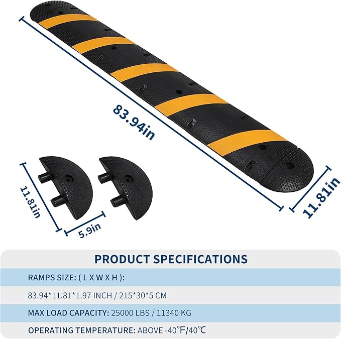 2 Pack 6FT Speed Bumps for Road, Heavy Duty 25,000 Lbs Capacity Traffic Rubber Speed Humps with 2 Channel Floor Cord Cover for Asphalt Concrete Gravel Driveway Road Cable Protector Ramp