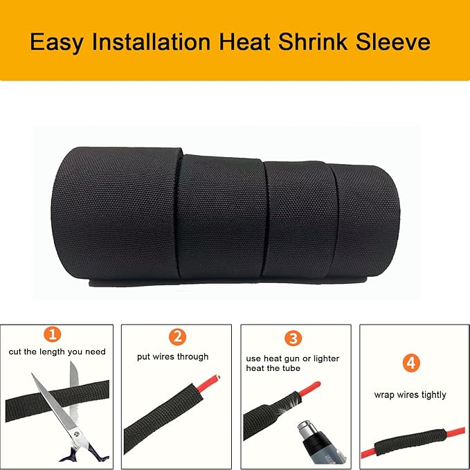 Heat Shrink Braided Sleeving 2:1 Shrinkable Fabric Cable Sheathing Wire Tubing Management Abrasion Protectors Flexibility 2" ID-9FT