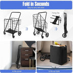 Goplus Shopping Cart for Groceries, Jumbo Upgraded Folding Grocery Cart with Waterproof Liner, 330 LBS Weight Capacity, 360° Swivel Wheels, 33 Gal Double Basket, Heavy Duty Foldable Utility Cart