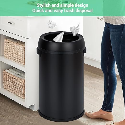 TrailBlaze 65L/17 Gallon Commercial Kitchen Trash Can - Stainless Steel, Open Top, Heavy Duty, Large Capacity Rubbish & Recycling Bin for Home, Office, Restaurant - Black Matte Open