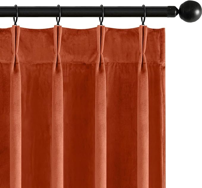 MIULEE Terracotta Velvet Curtains 90 inches Long, Pinch Pleated Blackout Fall Drapes with Hooks, Thermal Insulated Pinch Pleat Panels for Bedroom Living Room, 2 Panels