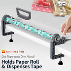 Tabletop Gift Wrapping Tool with Tape Dispenser & Cutter–2 Pack Adjustable Wrapping Paper Table Clamps with 2 Tapes–Perfect for Christmas, Holidays, and Crafting