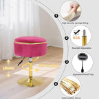Adjustable Vanity Stool with Storage, 360° Swivel Makeup Stool Chair Small Velvet Round Ottoman with Gold Base for Bedroom (Hot Pink)