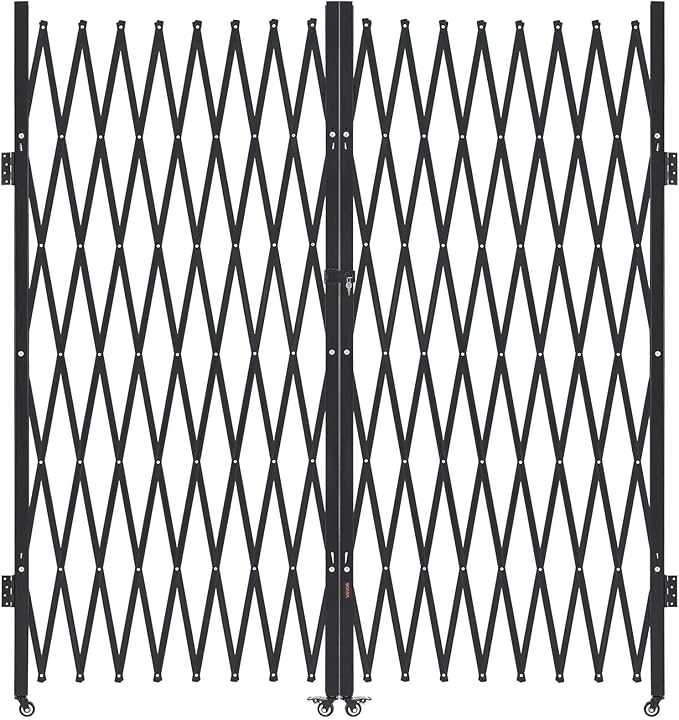 VEVOR Double Folding Security Gate, Lockable Scissor Gate with 360° Swivel Casters, Outdoor Barricade Steel Retractable Gates, for Entry Security, Garage, Warehouse & Pool, 155.12 x 86.81 in (W x H)