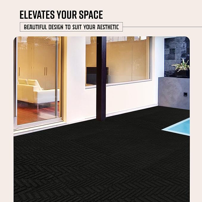 Playsafer Herringbone Rubber Interlocking Tiles | 16 X 16 | Easy Install for Indoor and Outdoor Use (Black, 4 Tiles)
