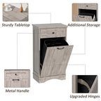 13 Gallons Tilt Out Trash Cabinet Freestanding Kitchen Trash Bin Cabinet Wood Garbage Recycling Cabinet with Hideaway Drawer Pet Proof Trash Can Holder for Kitchen Living Room, Grey