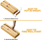 SpaceAid 2 in 1 Long Wrap Dispenser (Need 3" Deep Drawer) with Cutter, Plastic Wrap, Aluminum Foil Dispenser for Kitchen Drawer, Bamboo Roll Organizer Holder, Compatible with 15" Roll