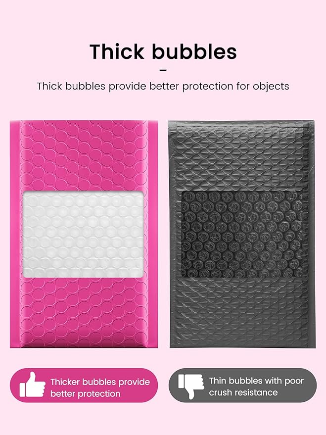 GSSSUSA Bubble Mailers 4x8 Inch 50 Pack Padded Envelopes Usable Size 4x7 Inch Shipping Envelopes Self Seal Small Packaging Shipping Bags for Mailing Jewelry, Small Business, Pink