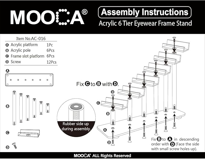 MOOCA 4 Pcs Set, Premium Acrylic Eyeglass Holder Stand, Sunglasses Orgaznizer, Sunglass Holder, Acrylic Eyeglass Display, Eyewear Rack, Glass Display, 8 in H